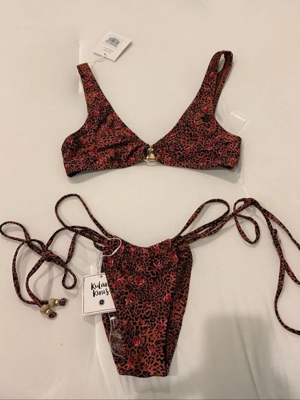 Kulani Kini Wild Rose Tie Ruched Bikini Medium